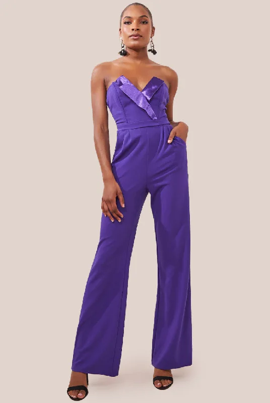 Goddiva Satin Collar Scuba Jumpsuit - Purple Gothic unclassified dresses