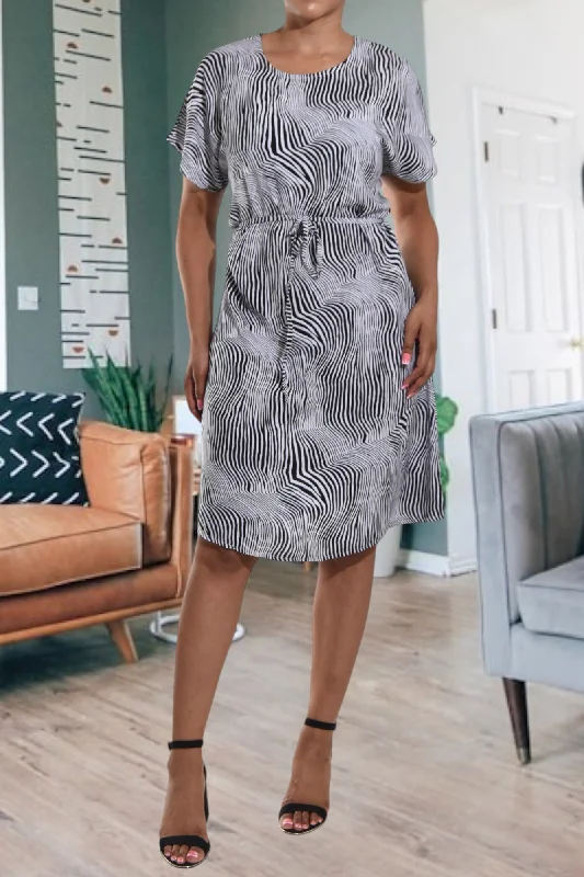 Black Printed Tie Front Dress Club unclassified dresses