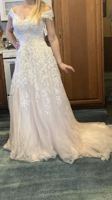David's Bridal Off the Shoulder AppliquÃ© Ball Gown- Ivory/pink Wedding guest unclassified dresses
