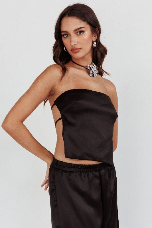 Panama Beach Back Tie Top Black Ruched unclassified dresses