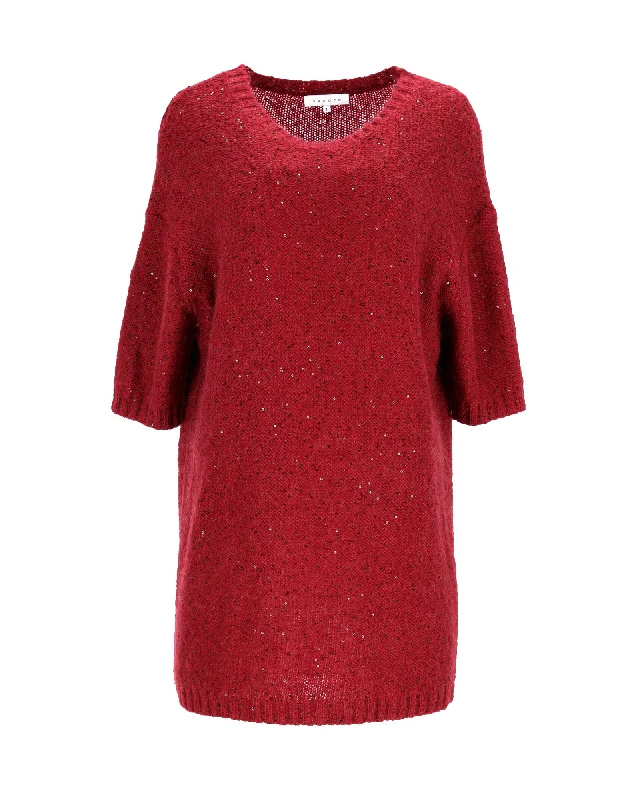 Sandro Sparkly Knitted Dress in Red Polyester Corset unclassified dresses