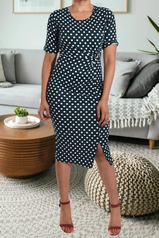 Teal Polka Dot Tie Front Dress Holiday unclassified dresses