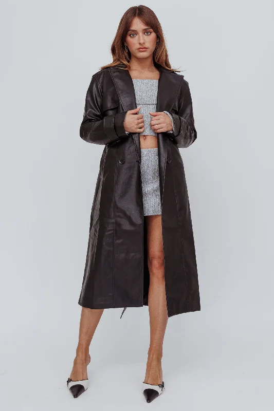 Zen Faux Leather Trench Coat Black Festival unclassified dresses